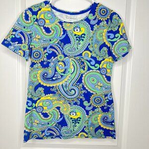 Talbots Short Sleeve Tee Sz XS Paisley Floral Pattern Cotton Colorful